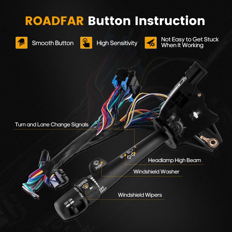 ROADFAR Turn Signal Switch Multi-Function Combination Switch, Push Button, Black, Manual Operation, Fits 2000-2005 Chevy Impala with Cruise Control, 2000-2005 Chevy Monte Carlo with Cruise Control - Image 3